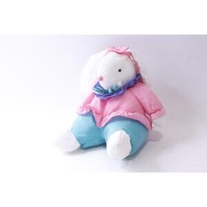 Puffalump Style Plush Easter Rabbit, Department 56, Pink-Blue, Soft Toy, Vintage